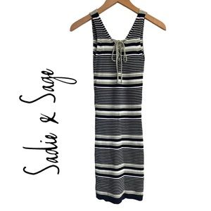 SADIE & SAGE Stretchy Striped Bodycon Dress Size M Lace-Up / Navy Green White